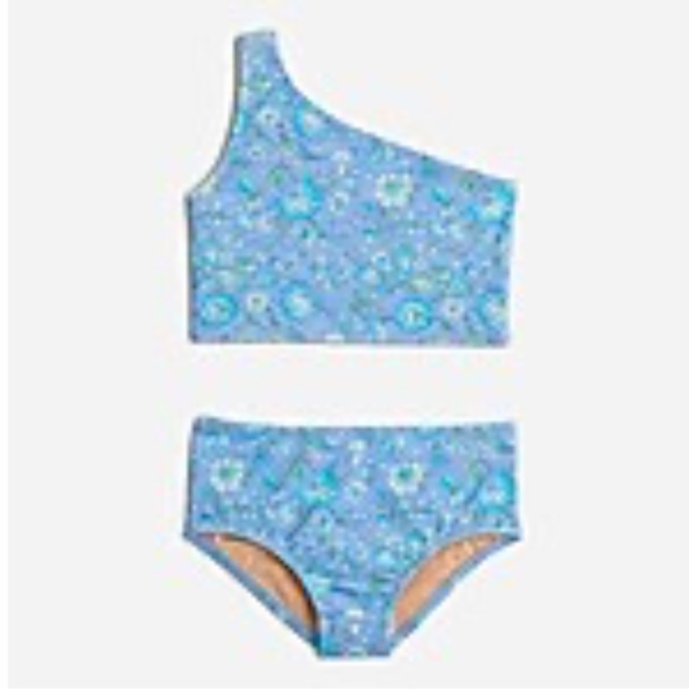J. Crew Blue Floral One-Shoulder Kids Bikini